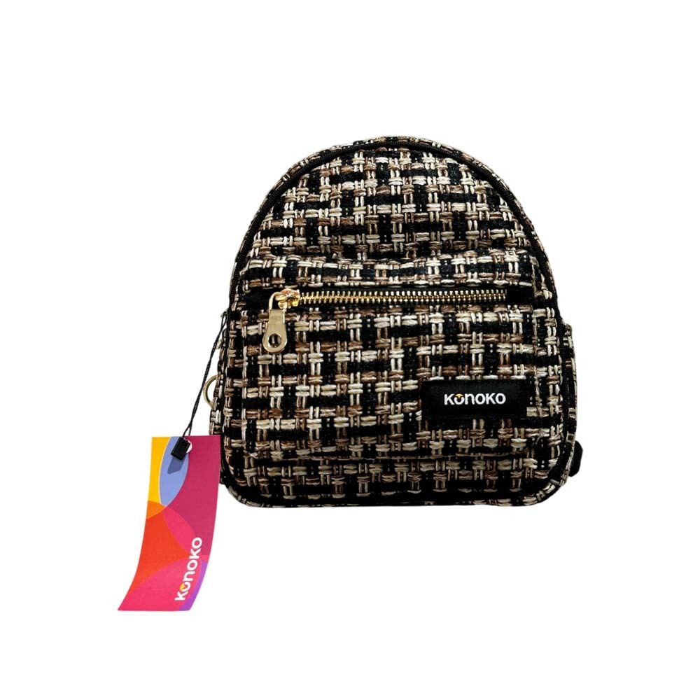 Konoko Cotton Mini Backpack Extra Small (Black Tweed  Silver Zip)
