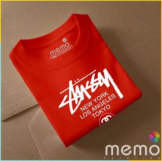 memo ygn Stussy unisex Printing T-shirt DTF Quality sticker Printing-Black (Large)