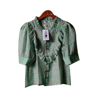 Kudos Floral Chiffon Woman Blouse  B-011 Olive Small