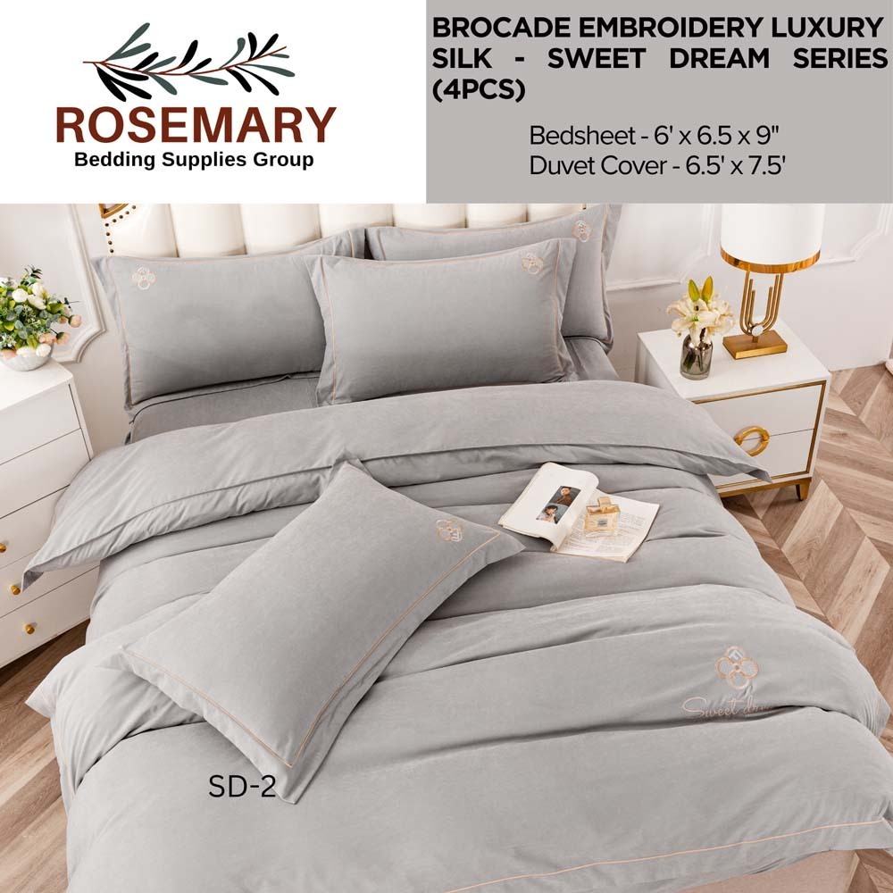 Rosemary Brocade Embroidery Luxury Silk Bedsheet Set SD-02