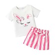 Easter 2PCS Kid Girl 3D Bowknot Design Rabbit Print Tee And Stripe Belted Shorts Set 20599762