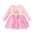 Sweet Toddler Girl Mesh Dress - Multi-Layered Stars Print - Long Sleeve - Set Of 1  20750004