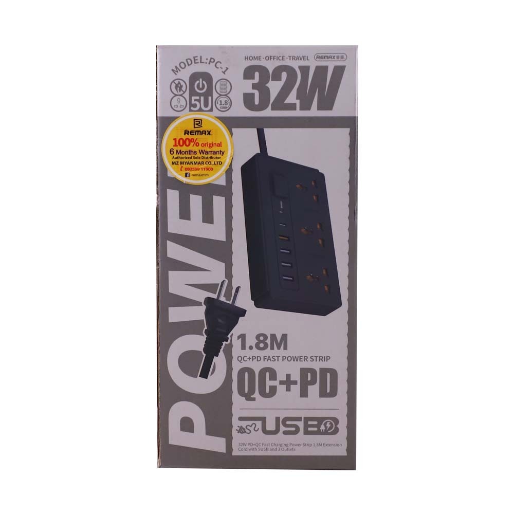 Remax Extension Socket 3Way 1.8M 5USB PC-1