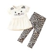 Toddler Girl Letter Cat Print Ear Design Tee And Leopard Print Pants Set 2PCS 20321105