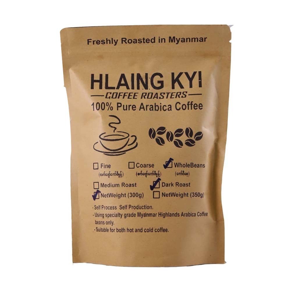 Hlaing Kyi 100% Pure Arabica Whole Beans Coffee Dark Roast 300G