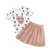 Kid Girl Sequin Rabbit Pattern Heart Print Short-Sleeve Tee And Sequined Skirt Set 2PCS 20242456