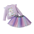 Toddler Girls Childlike Sequin Unicorn Animal Pattern Mesh Skirt Set 2PCS 20773696