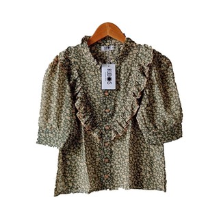 Kudos Floral Chiffon Woman Blouse  B-011 Green  Small