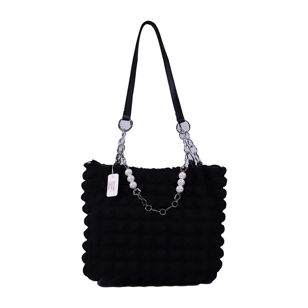 MGOU Wrinkled Shoulder Underarm Bag (Black 9362)
