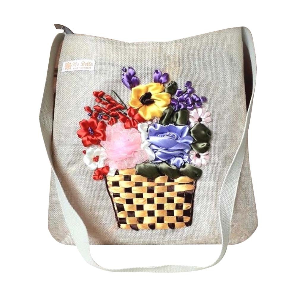 90s Belle Jute But Cute Shoulder Bag Flower Basket Code No.048