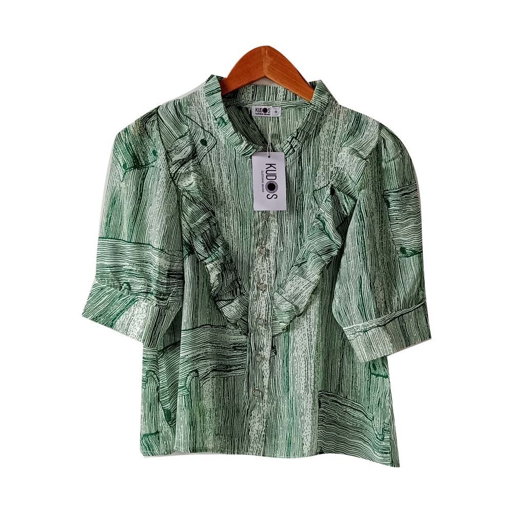 Kudos Floral Chiffon Woman Blouse  B-011 Green  Large