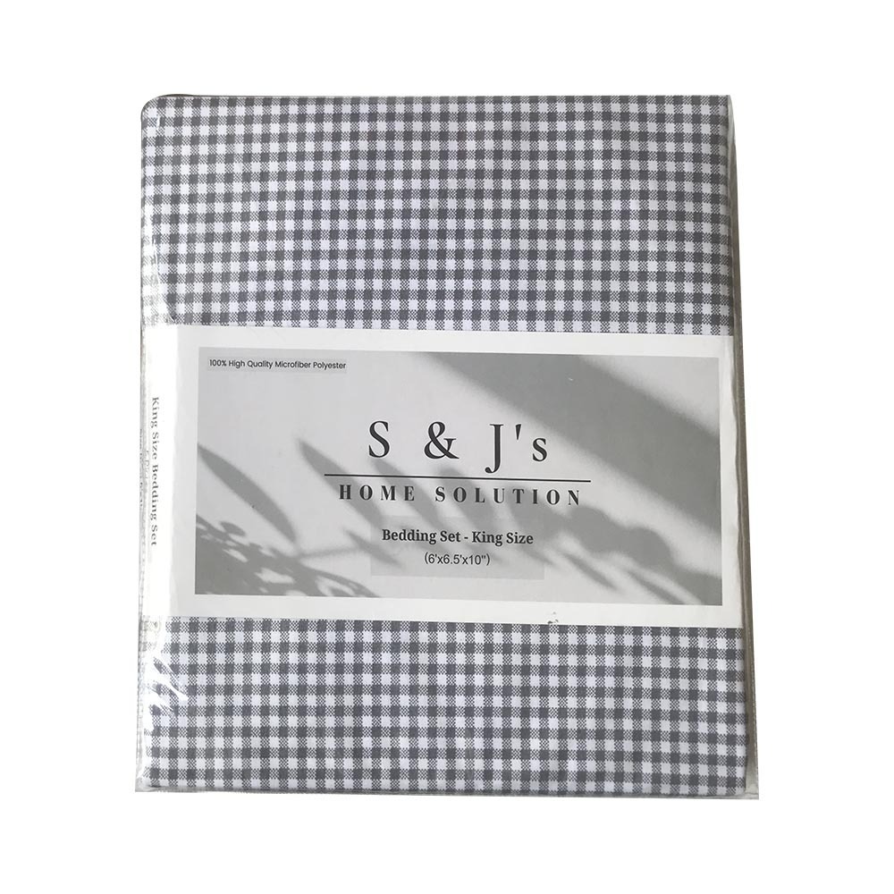 S&J Double Bed Sheet Grey Tiny Checked  SJ-01-20