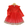 Girl Christmas Star Glitter Design Mesh Splice Red Dress (3-4 Years) 20531840