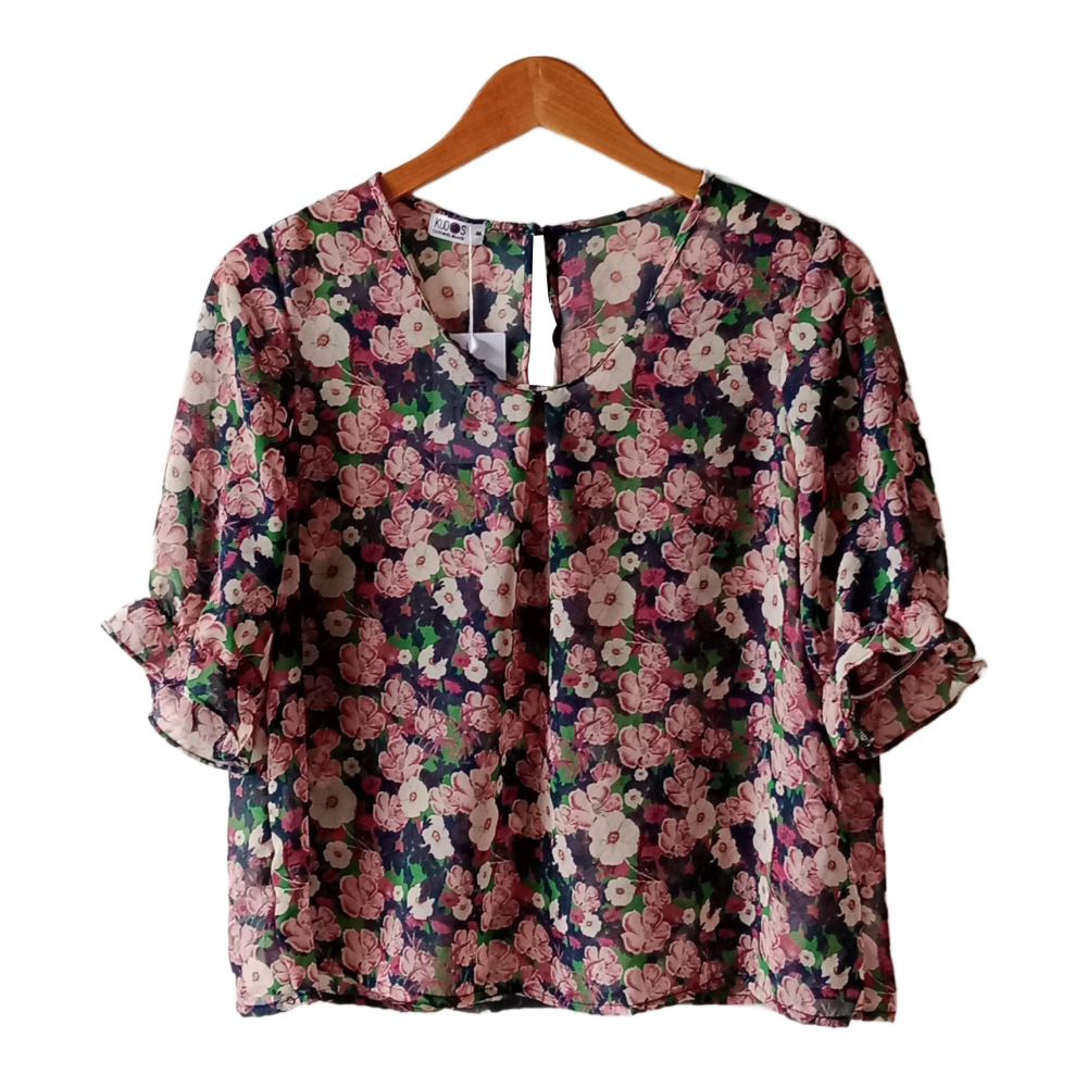 Kudos Floral Chiffon Blouse Pink B-003-P Medium