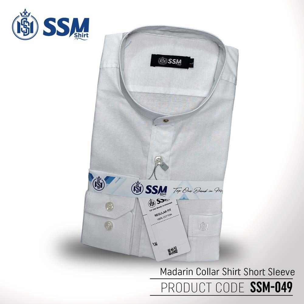 Madarin Collar Shirt Short Sleeve SSM-O-M-S-049 (Cotton White) Large