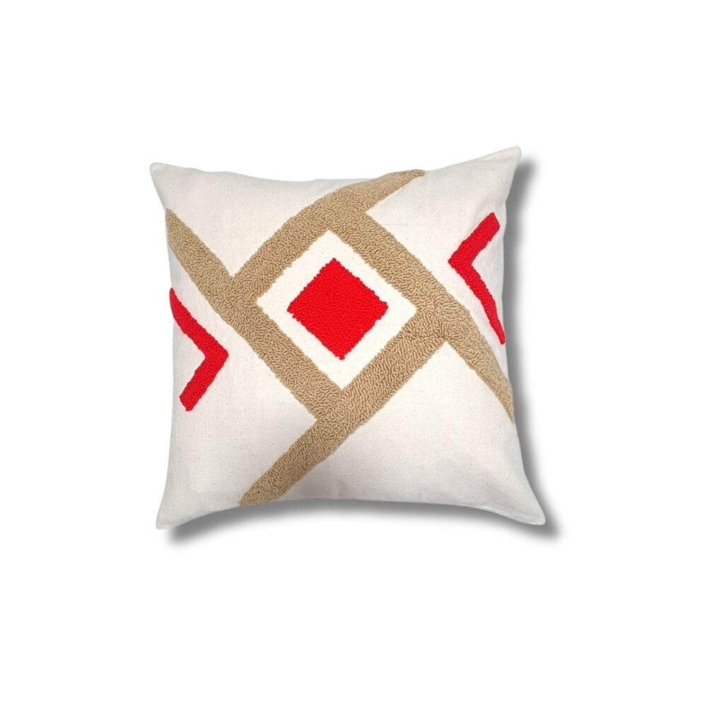 Tharaphi Collections Cushion Cover 18 Inch White color with red and  brown art