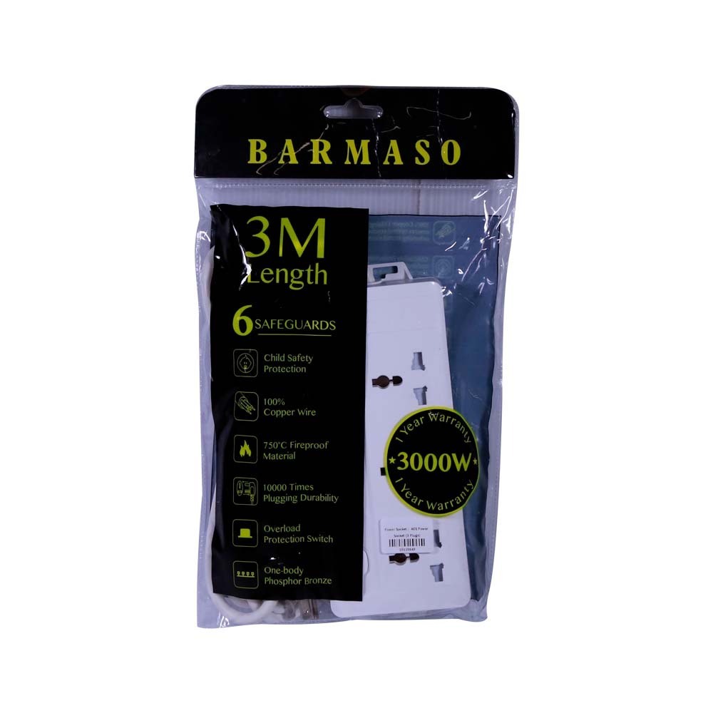 Barmaso Extension Socket 3Way 3m A01