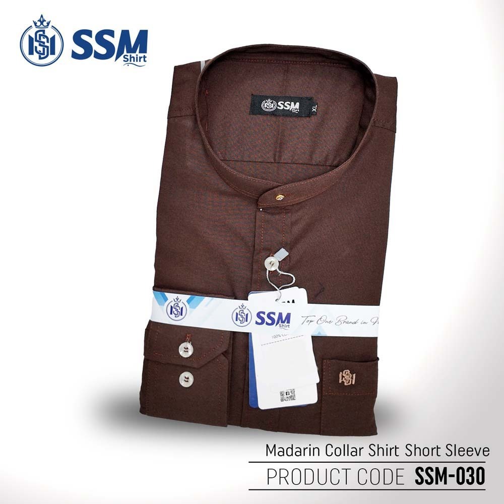 Madarin Collar Shirt Short Sleeve Large (Dark Brown) SSM-O-M-S-030