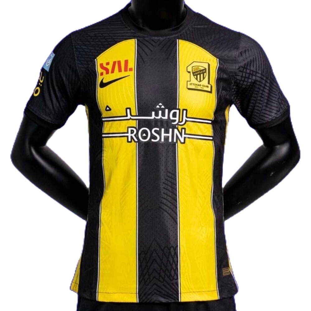 AL Ittihad Official Home Player Jersey 23/24 Black Yellow (Small)