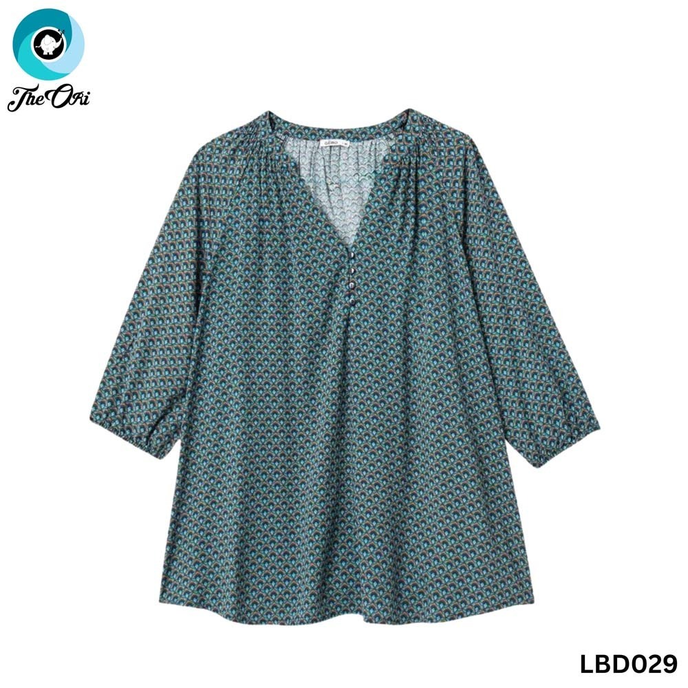 The Ori Women Long Sleeve Top LBD029 Green Spot (Large-50)