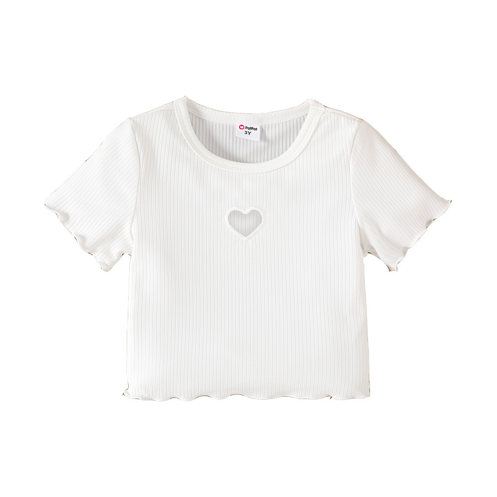 Girl Heart Hollow Out Lettuce Trim Rib-Knit Tee (2 Years) 20650545