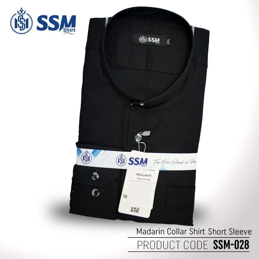 Madarin Collar Shirt Short Sleeve SSM-O-M-S-028 (Midnight Black) Large