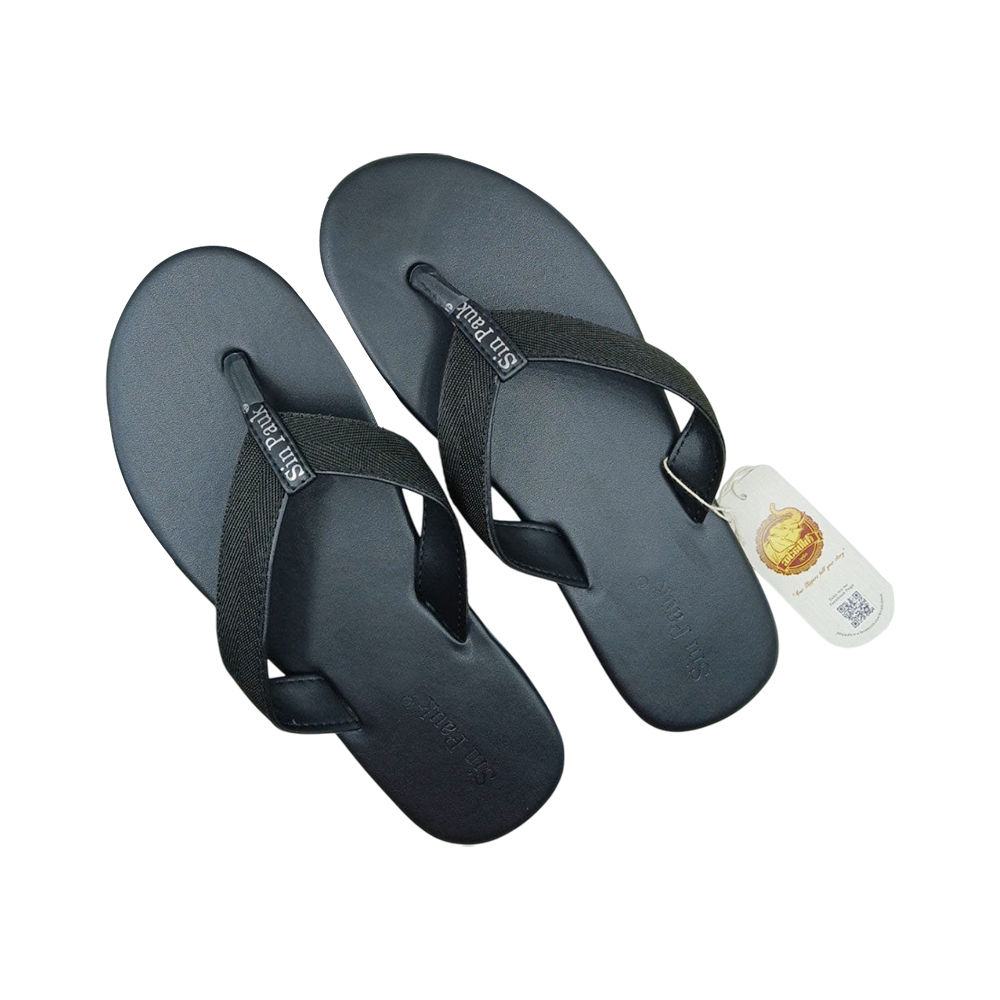 Sin Pauk Men Leather Slipper SPM-020-A Black (No-44)