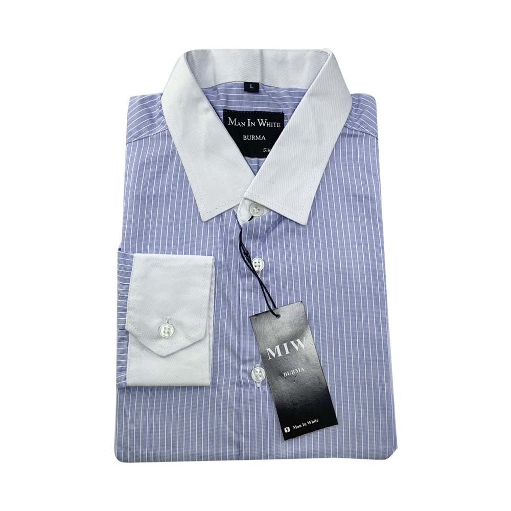 Man In White Luxury ကာလာစပ်အပြာအစင်းကြဲရှပ်အင်္ကျီလက်ရှည် MIW-084 (XL)