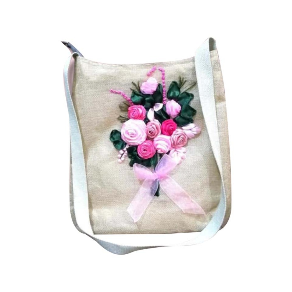 90s Belle Jute But Cute Shoulder Bag Roses Code No.048