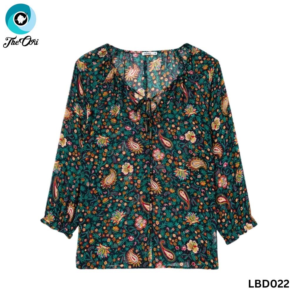 The Ori Women Long Sleeve Top LBD022 Deep Green Floral Spot (Large-44)