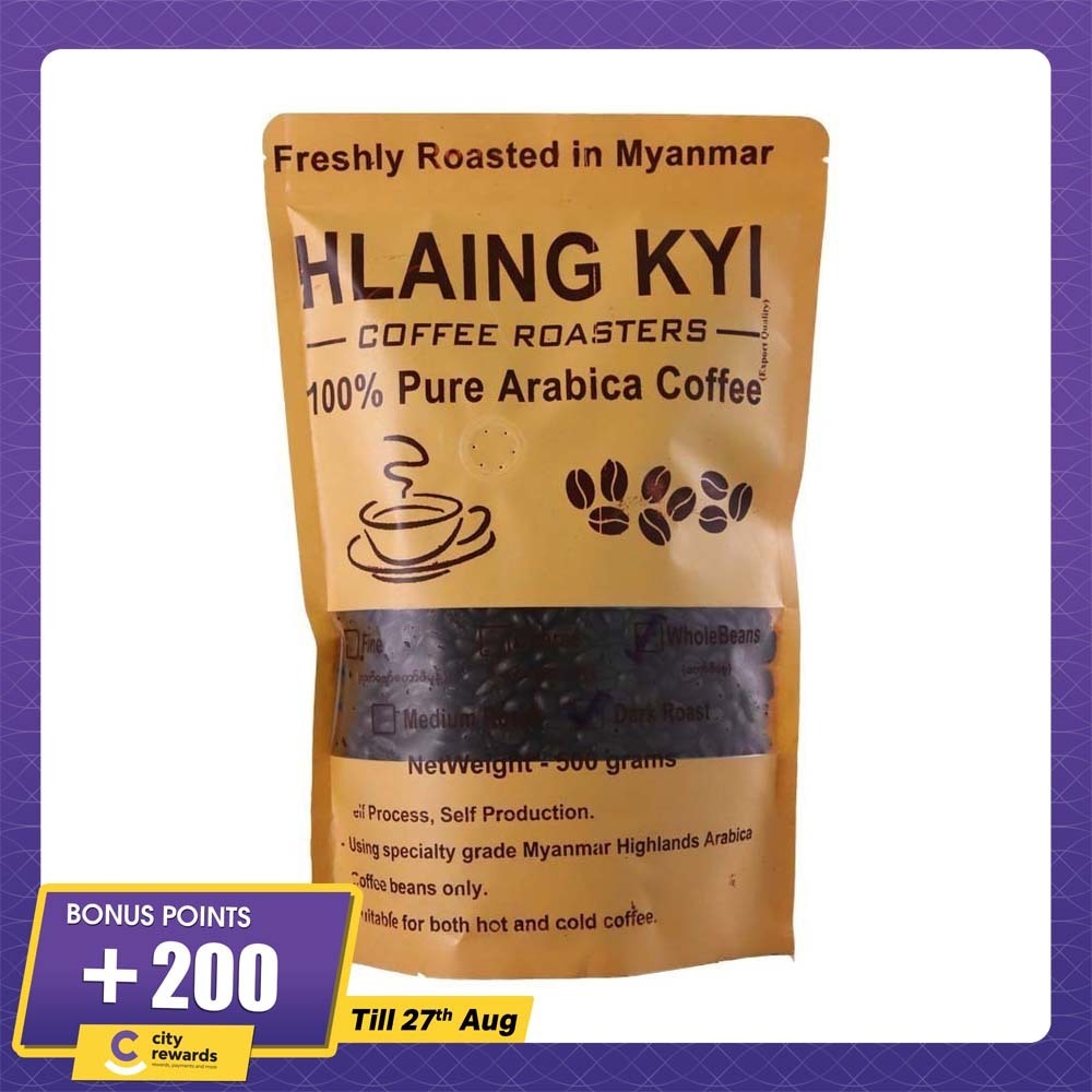 Hlaing Kyi 100% Pure Arabica Whole Beans Coffee Dark Roast 500G