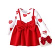 Baby Girl Red Love Heart Print Long-Sleeve Splicing Bowknot Dress (9-12 Month) 20233569