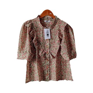 Kudos Floral Chiffon Woman Blouse  B-011 Olive Large