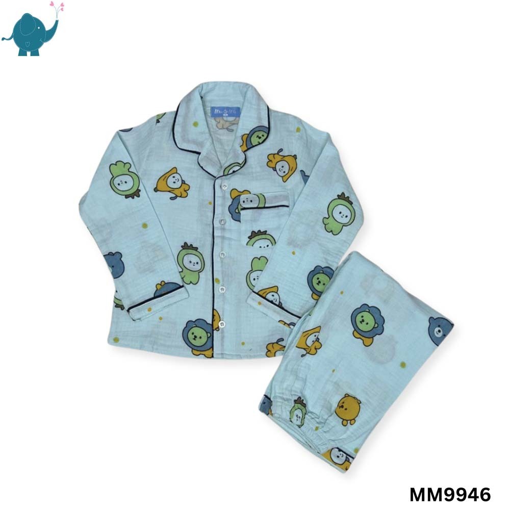 Max & Mia Kid Unisex Cotton Puff Long Sleeve Pajamas Set MM9946 Light Green M (5/6yrs)
