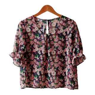 Kudos Floral Chiffon Blouse Purple B-003-PP Medium