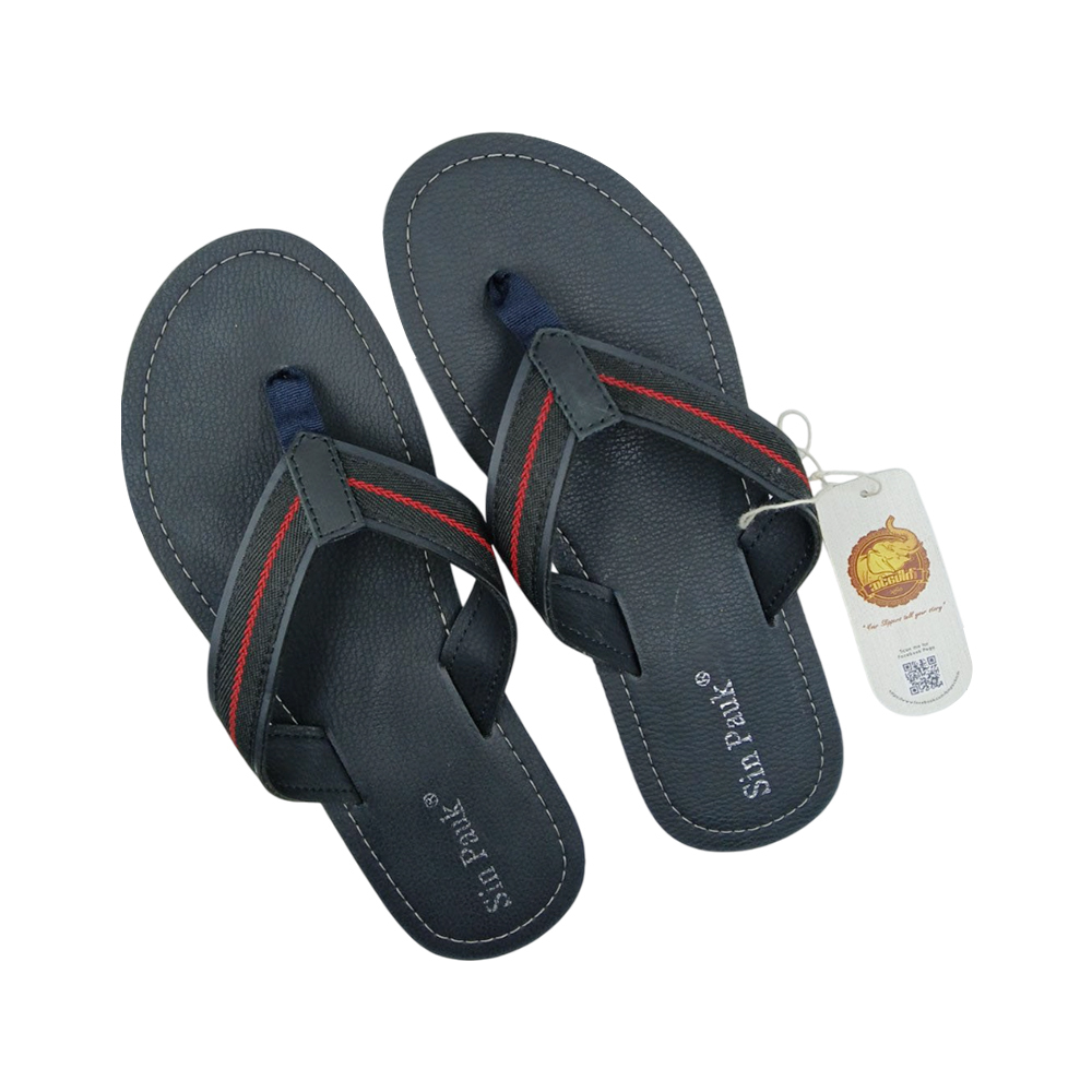 Sin Pauk RV Men Leather Slipper SPM-062 Black (No-39)