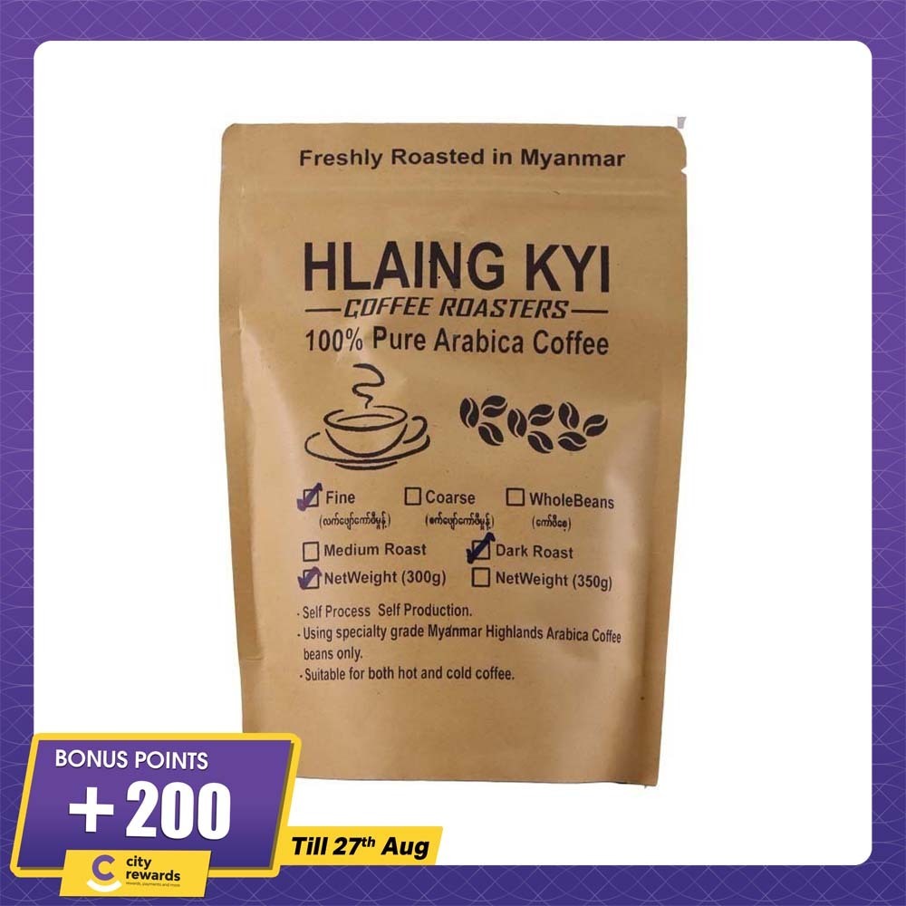 Hlaing Kyi 100% Pure Arabica Fine Ground Coffee Dark Roast 300G