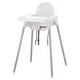 Ikea Antilop Highchair With Tray, White/Silver-Colour  990.674.97