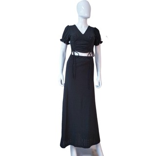 TS Dress Collection Crop Top String and Long Skirt Light Brown Medium