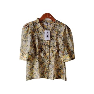 Kudos Floral Chiffon Woman Blouse  B-011 Tan Large