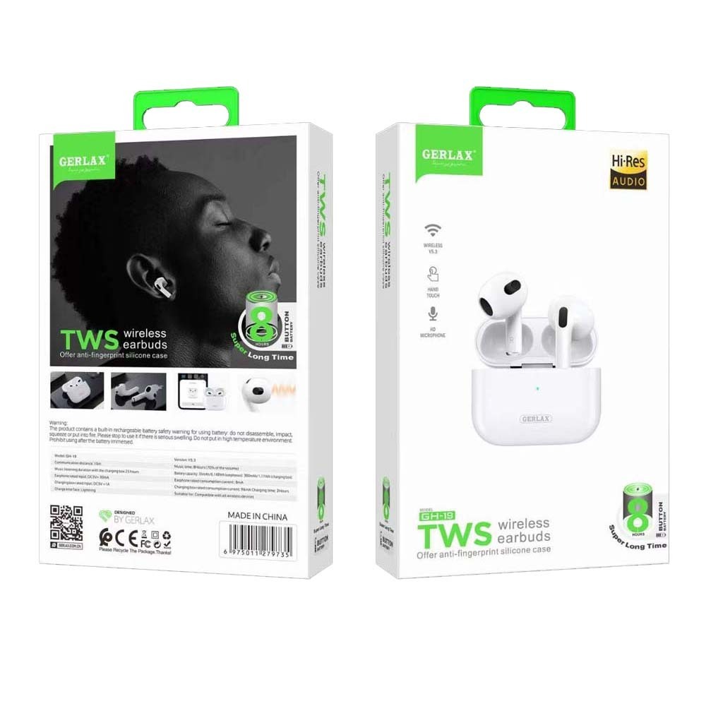 Gerlax GH-19 Wireless TWS  Bluetooth Airpods (White)