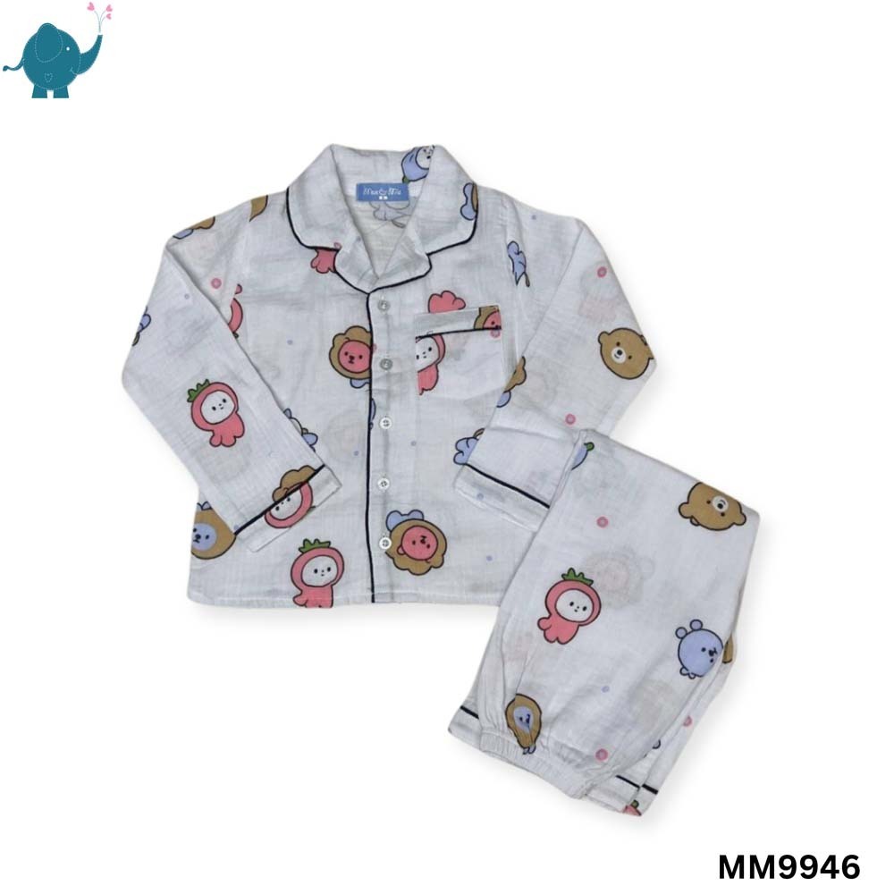 Max & Mia Kid Unisex Cotton Puff Long Sleeve Pajamas Set MM9946 White M (5/6yrs)