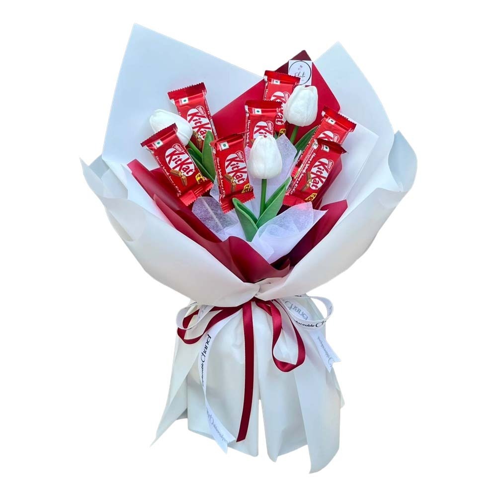 Artificial Tulip & KitKat Chocolate Bouquet