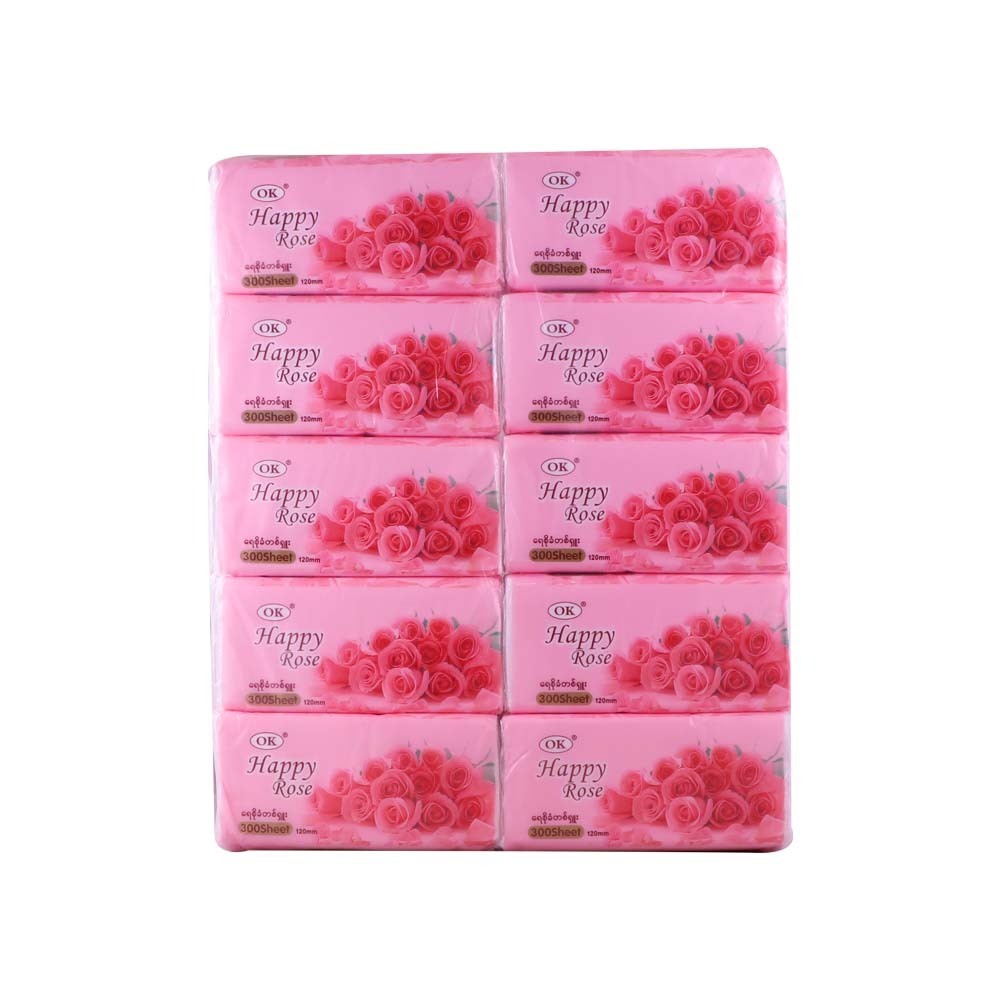 Ok Happy Rose Facial Tissue 3Ply 300Sheets 10PCS