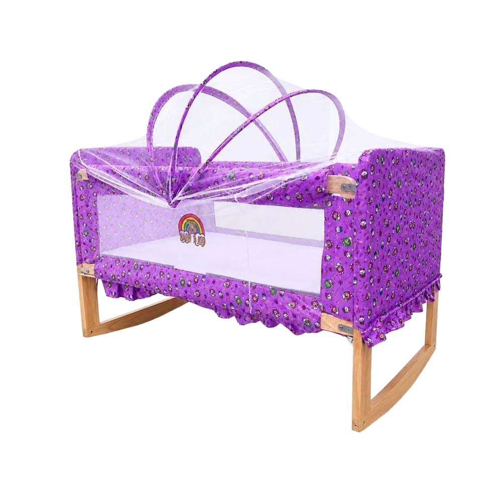 Baby Cele W-002 Newborn Wooden Rocking Cradle with Mosquito Net 12679 Purple