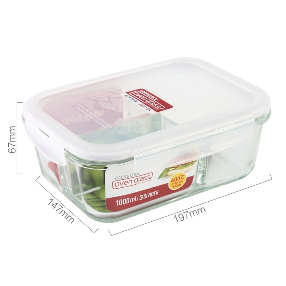 LLG447CTLG Lock & Lock Glass Lunch Box With 3 Compartments 1000ML (Green)