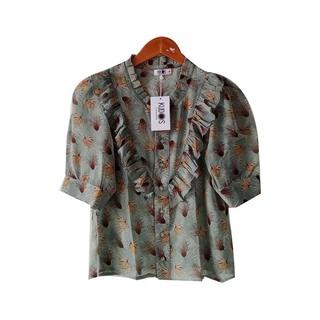 Kudos Floral Chiffon Woman Blouse  B-011 Green  Large