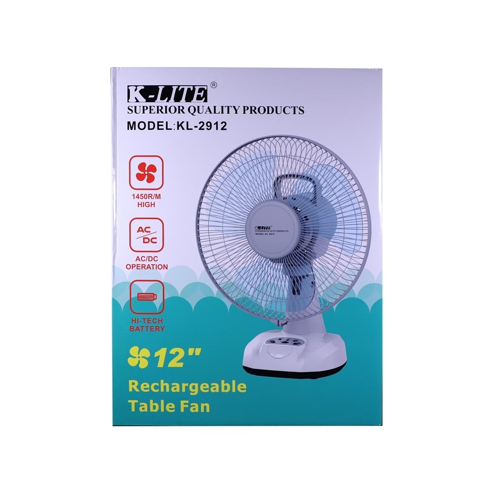 K-Lite Rechargeable Table Fan AC-DC 12IN KL-2912