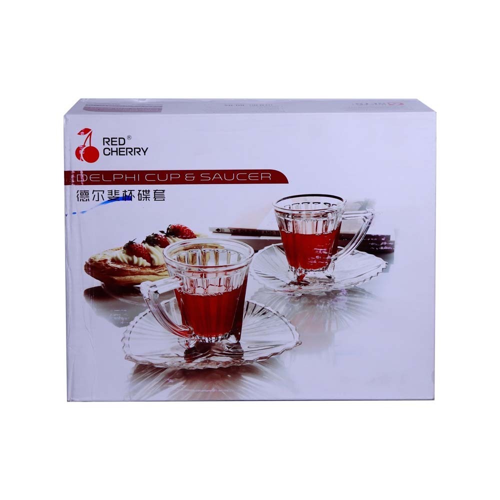 Red Cherry Glass Cup & Saucer 6PCS BD-04