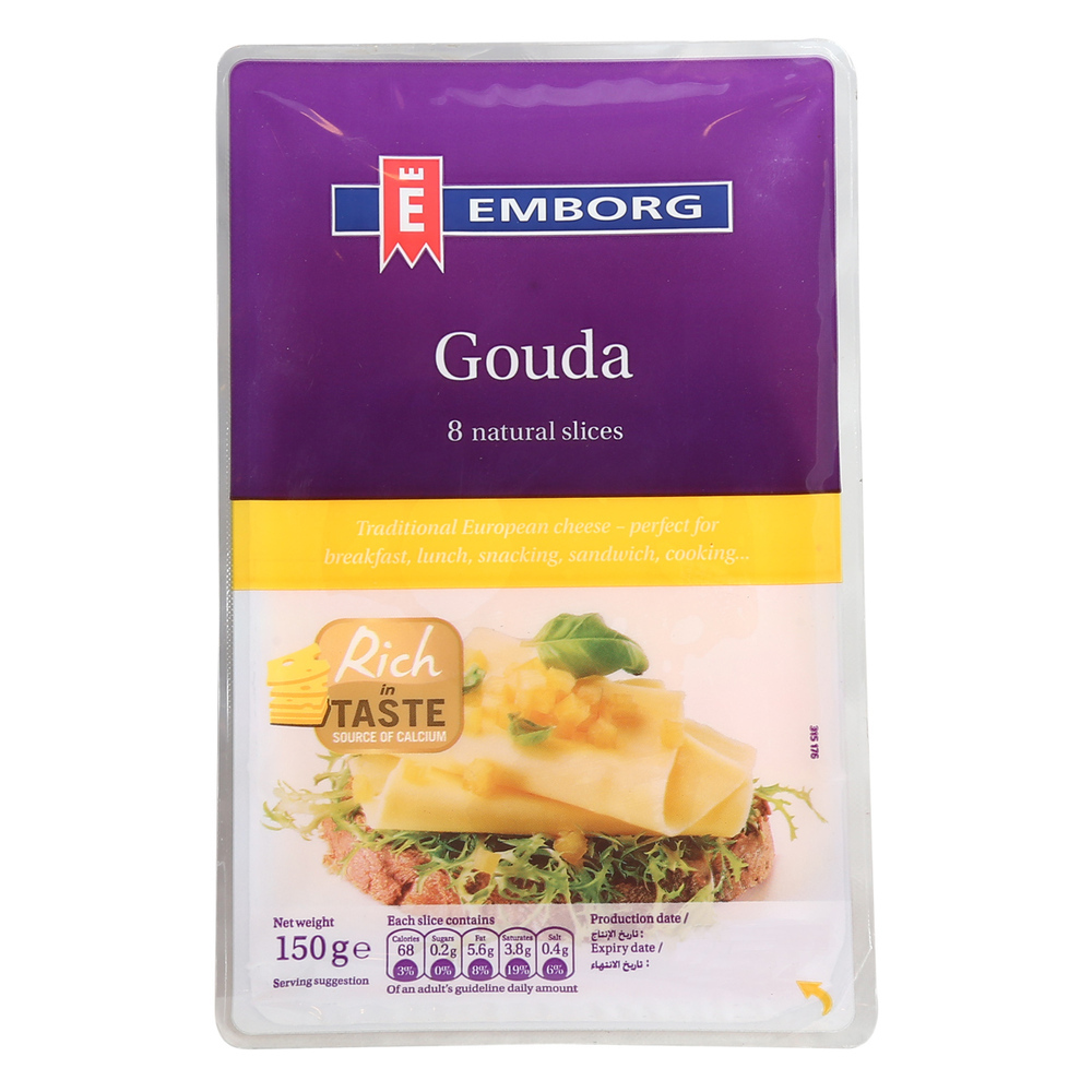 Gouda Cheese Slice Natural 150 Grams ချိစ့် နို့ နှင့် နို့ ထွက်ပစ္စည်း နို့ထွက